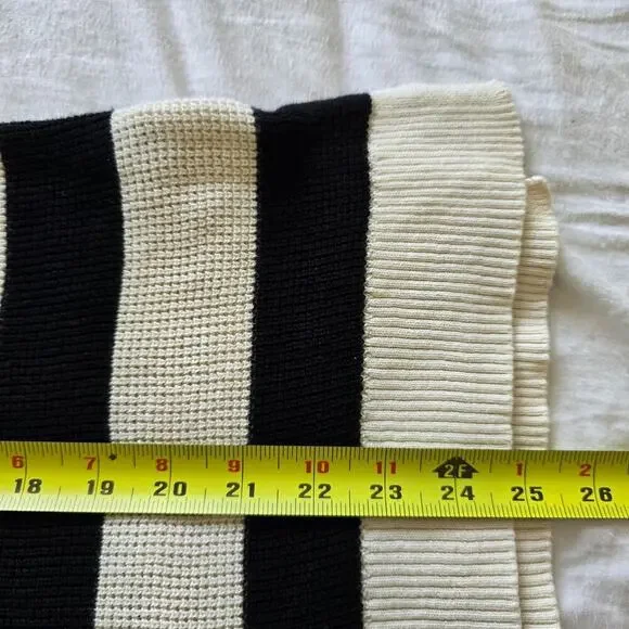 Lauren Ralph Lauren Cotton Waffle Knit Stripe Sweater XL Cowl Neck Black White - Picture 6 of 6